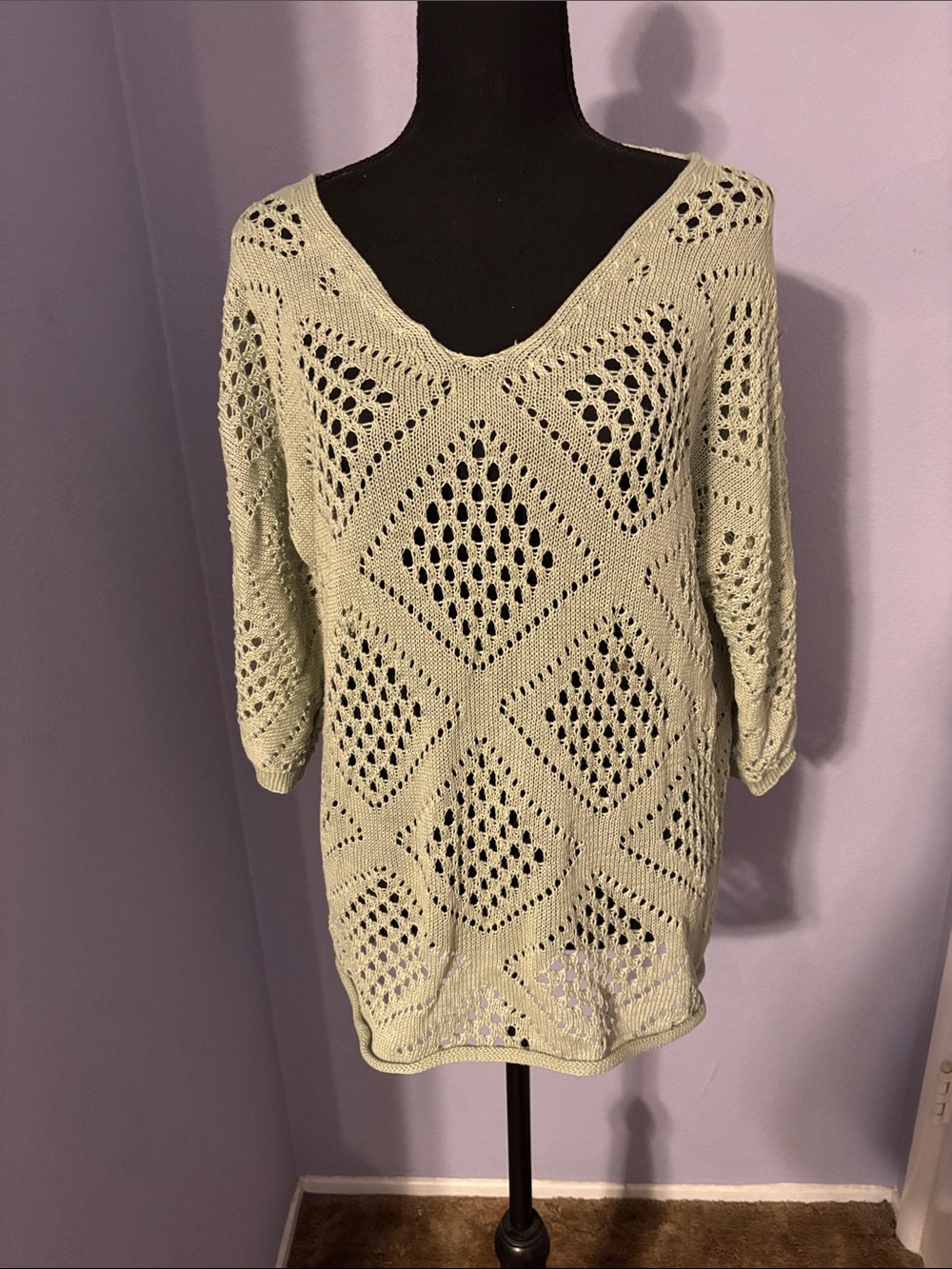 Light Green Open-Knit Women's Sweater